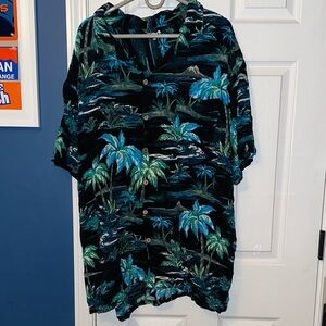 Men's Tropical Palm Print Shirt - Blue and Green